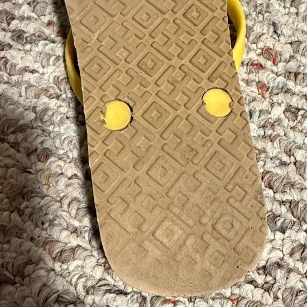 Tory Burch Floral Flip Flops Yellow Floral Slim Strap- Size 8